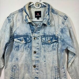 Southpole‎ Denim Trucker Jacket Distressed Acid Wash Jean Jacket Mens Sz Large